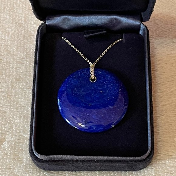Rare TIFFANY & CO. x Elsa Peretti Lapis Lazuli Touchstone Disc 18k Necklace - Picture 2 of 9